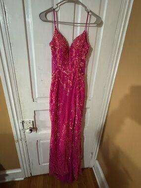 Hot Pink Sequin Prom Gown